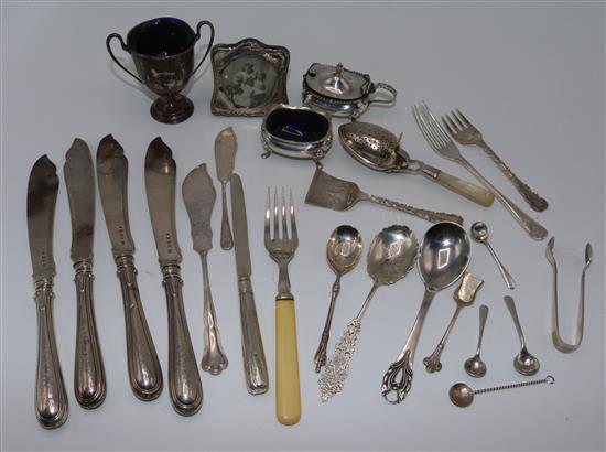 Small silver frame, condiments, cutlery etc